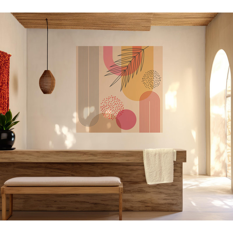 Murale abstraite pelez et collez - Mid-Century géométrique, L 96 po x l 90 po