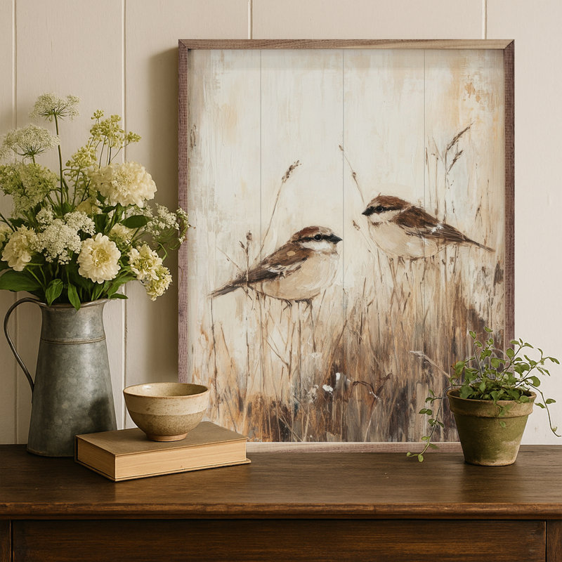 Oiseaux dans les hautes herbes par Petals Prints Design, H 10 po x l 8 po