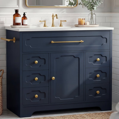 Ensemble de meuble-lavabo sur pied 36 po avec lavabo intégré en céramique 36 po et 7 tiroirs