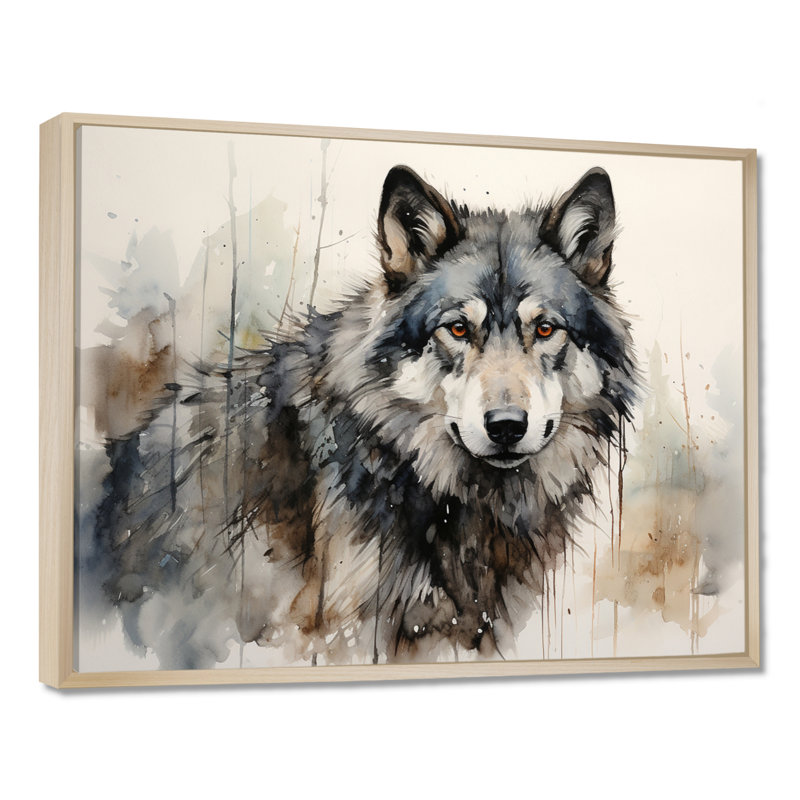 Loup solitaire - Décoration murale loup, H 34 po x l 44 po, Érable, Reproduction avec cadre flottant