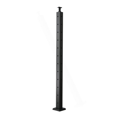 Cable Railing Post, 42X2x2 Inch Corner Railing Post, With L-Shaped Pre-Drilled Holes, Stainless Steel Cable Rail Post With Horizontal And Curved Bracket, 1-Pack, Black, 1JZLGZXHS1065S1EW001V0