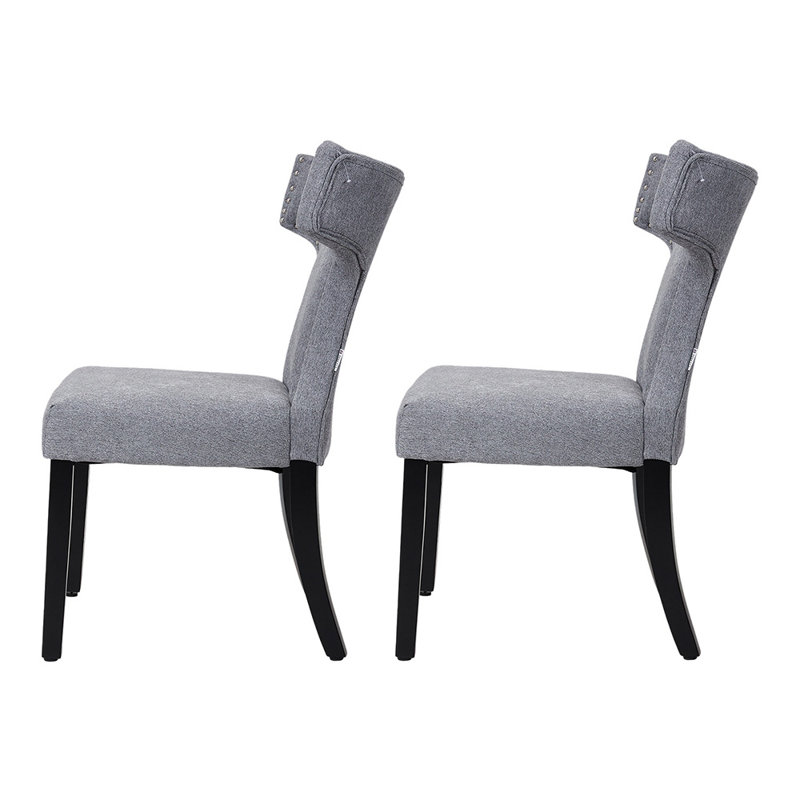 Set of 2 Linen Upholstered Side Chair in Grey