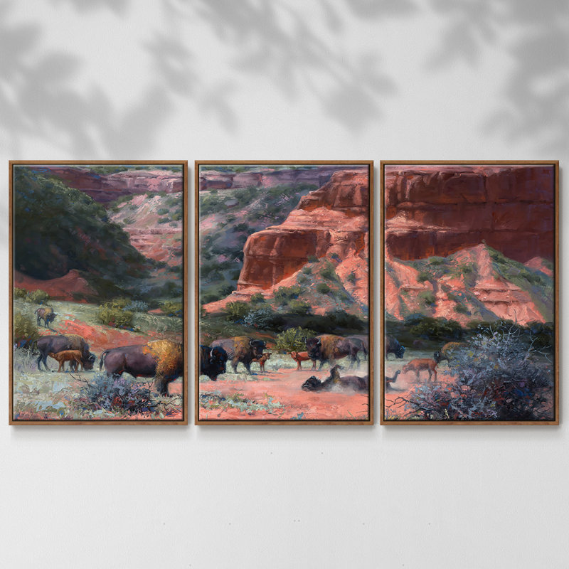 Caprock Canyon - Toile encadrée multi-pièces, H 24 po x l 48 po, Cadre noyer