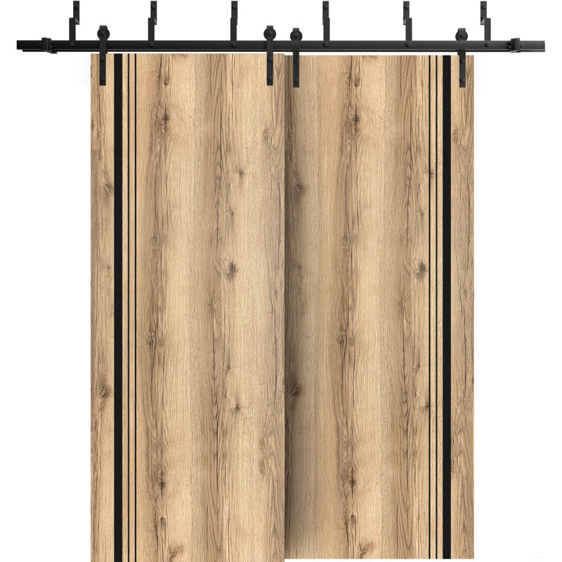 Porte de grange en bois massif massif, Chêne, 64 po x 80 po