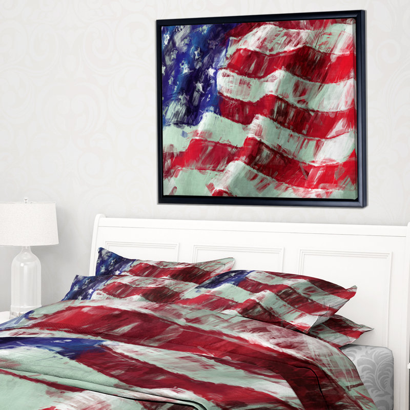 Drapeau des États-Unis, art abstrait - impression de drapeau, H 30 po x l 40 po x P 1,5 po, Toile avec cadre flottant noir