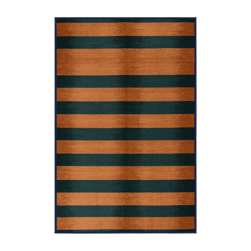 Tapis bleu à rayures horizontales lavable à la machine, Rectangle 7 pi x 9 pi