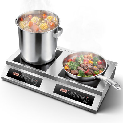 Double Burners Commercial Induction Cooker, Touch Control, 7000W, 10 Level Temperature, Over Heat Protection