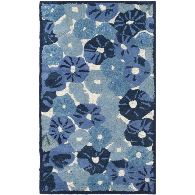 Tapis bleu en laine / viscose touffeté à la main Coreatha Martha Stewart, Rectangle 2 pi 6 po x 4 pi 3 po