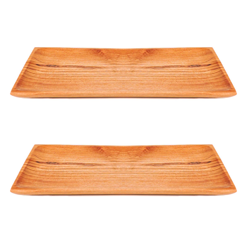 Assiette rectangulaire en bois de teck - grand (ensemble de 2)