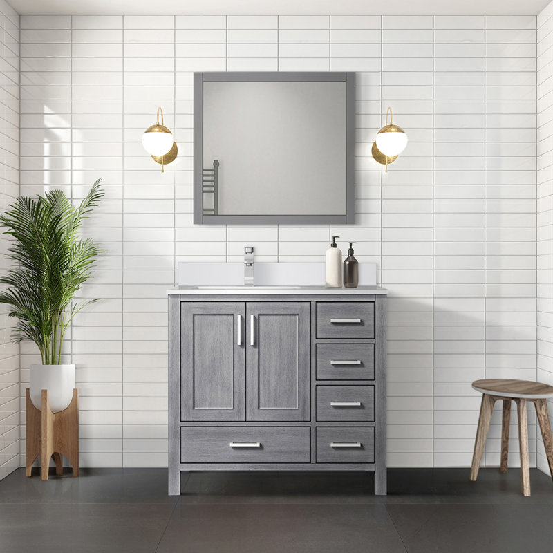 Meuble-lavabo gris patiné 36 po X P 22 po D, gauche décalé et plateau en marbre de culture, Gris