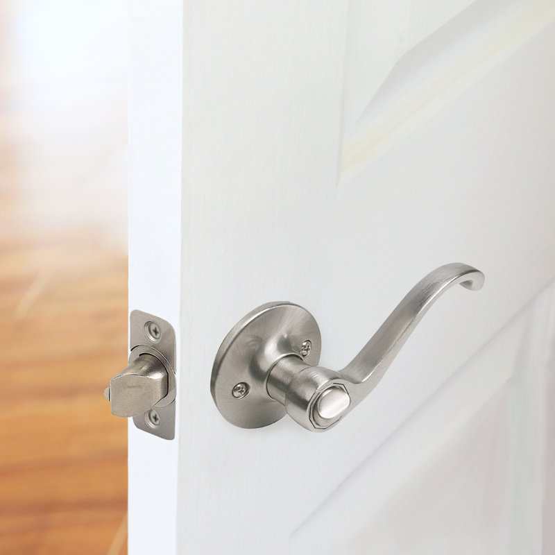 Scroll Privacy Bed/Bath Door Lever, Satin Nickel, 2-Way Latch