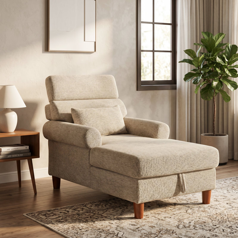 Chaise longue avec appui-tête ajustable et rangement, Chameau