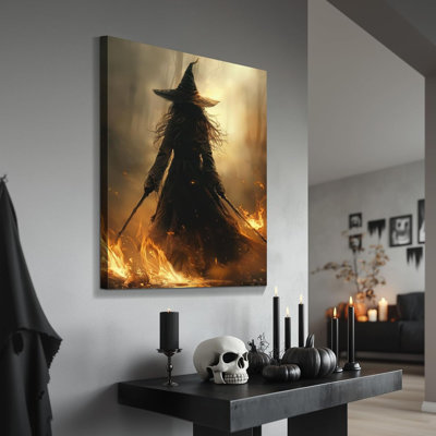 Art mural de sorcière 16 x 24 pouces, décoration murale thème Halloween foncé, reproduction d'art de style sorcière rétro, décoration de maison, cadeaux de vacances, suspendu dans le couloir de la cuisine du salon