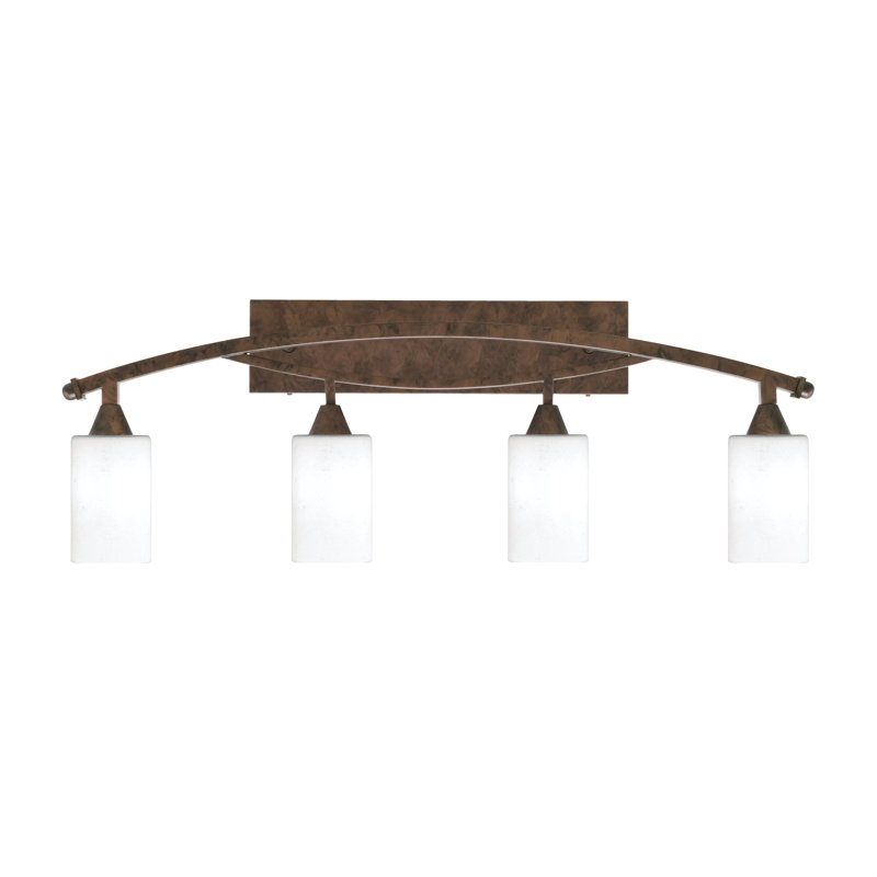 Applique murale de salle de bain à 4 lumières avec verre en mousseline blanc de 10 cm, Bronze
