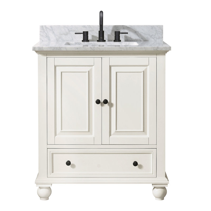 Thompson 31" Single Modern Bathroom Vanity Set, Carrera White, French White