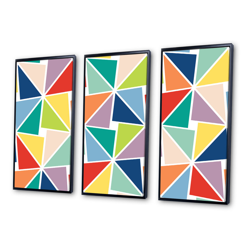 " Multicolored Triangle Pattern " 3 - Pieces, Black, 28" H x 36" W