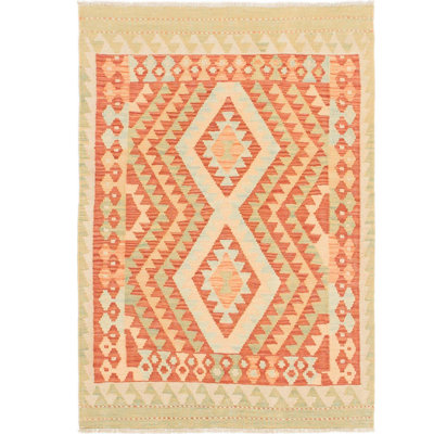 Tapis de zone en laine rouge/beige 2 pi 10 po x 4 po one-of-kind main-noué la Elland