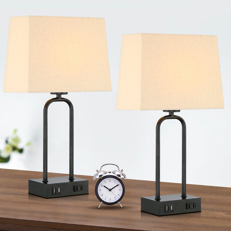 Ensemble de lampes de table USB en métal noir 18 "avec commande tactile et ampoules Jaira
