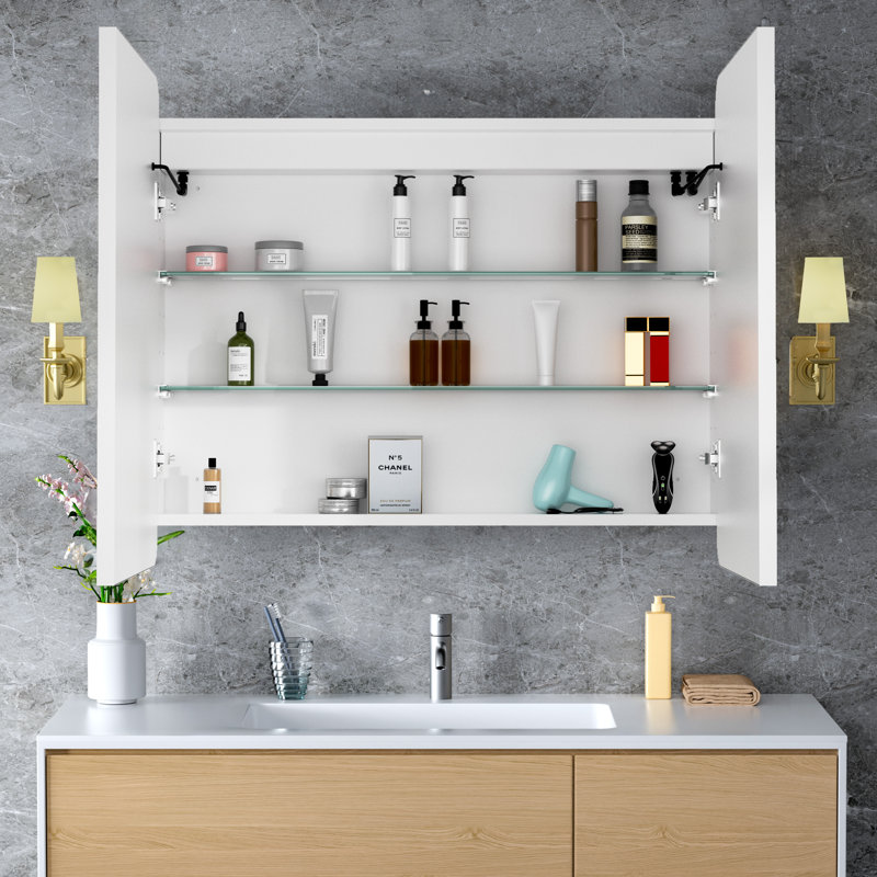 Armoire à pharmacie encastrée avec cadre en fer blanc avec miroirs anti-buée de 32 po x H 30 po Khatra, Blanc