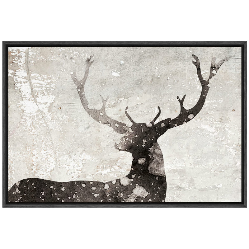 Cerf noir et blanc avec des bois d'animaux, H 24 po x l 36 po x P 1,5 po, Noir
