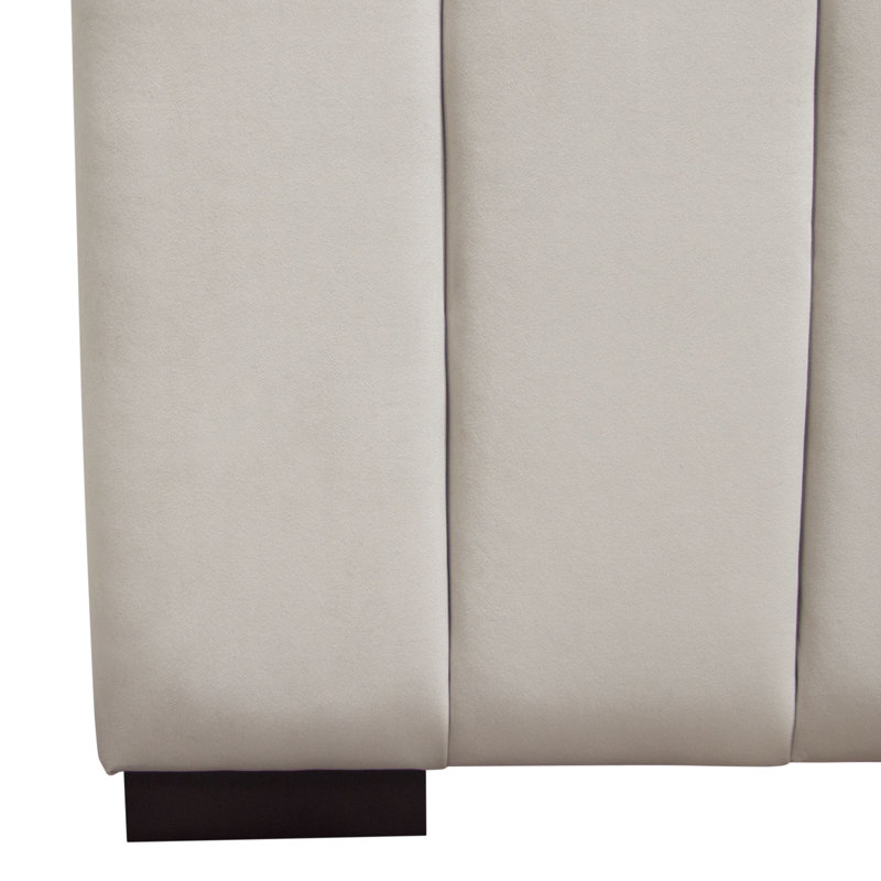 Venus Vertical Channel Tufted Eastern King Bed In Light Grey Velvet, King, Light Gray