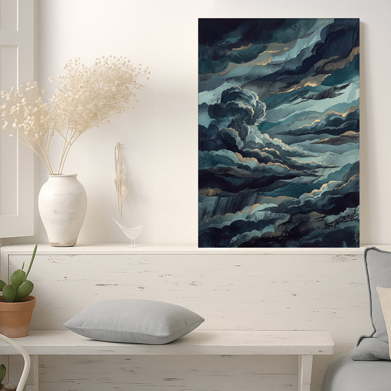 Art mural sur toile bleu foncé et bleu sarcelle, 36"H x 24"W