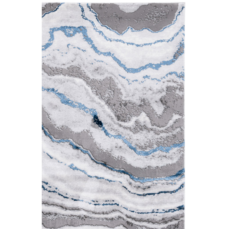 Tapis gris / bleu Swindle, Rectangle 2 pi 7 po x 5 pi