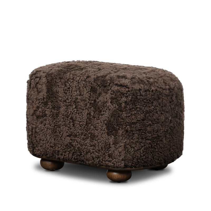 Bilbury Oval Ottoman-Taupe Shearling, Burnt Oak, Cocoa Shearling