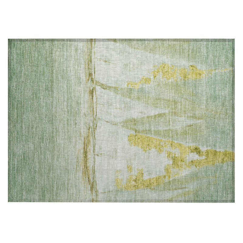 Machine Washable Indoor/Outdoor Xhevrie Green Rug, Rectangle 1'8" x 2'6"