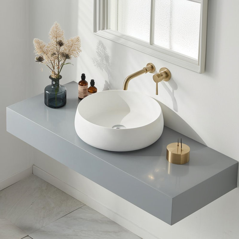 Lavabo vasque de salle de bain en résine de pierre Art moderne 25C61-blanc
