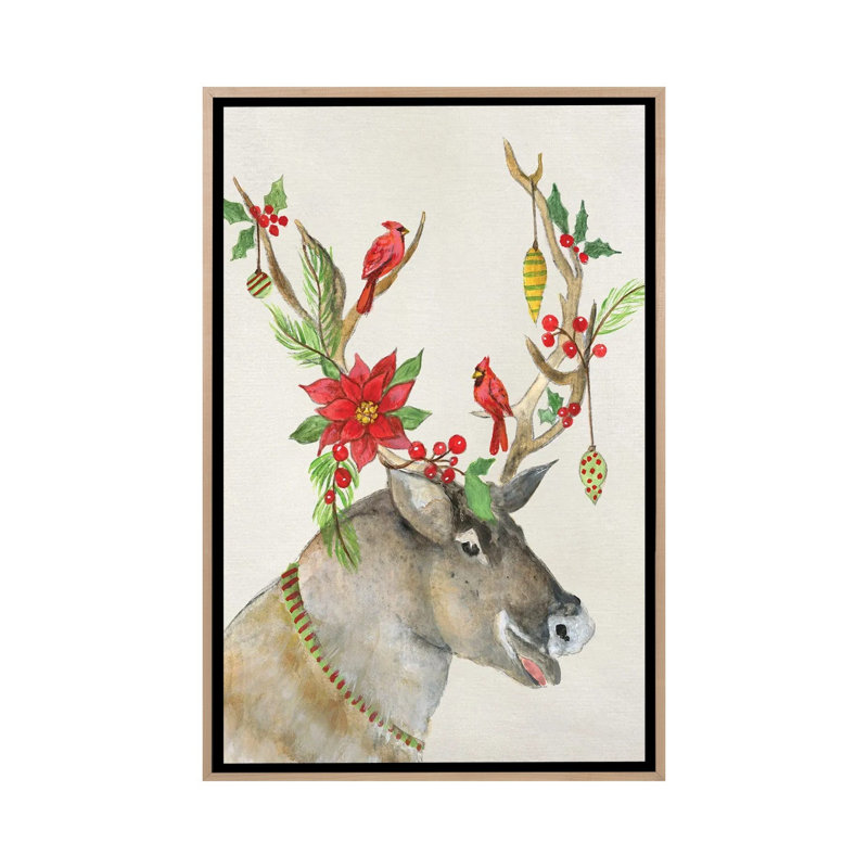 Playful Reindeer I - reproduction d'art murale - toile encadrée, H 40 po x l 26 po, Reproduction encadrée sans passe-partout