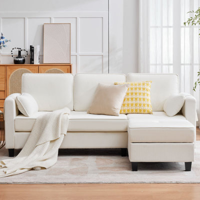 Convertible Sectional Couche,Small Space Couches L-Shaped Sofa W/Storage Chaise, USB Ports, Side Pockets and Pillows for Living Room by Ebern Designs