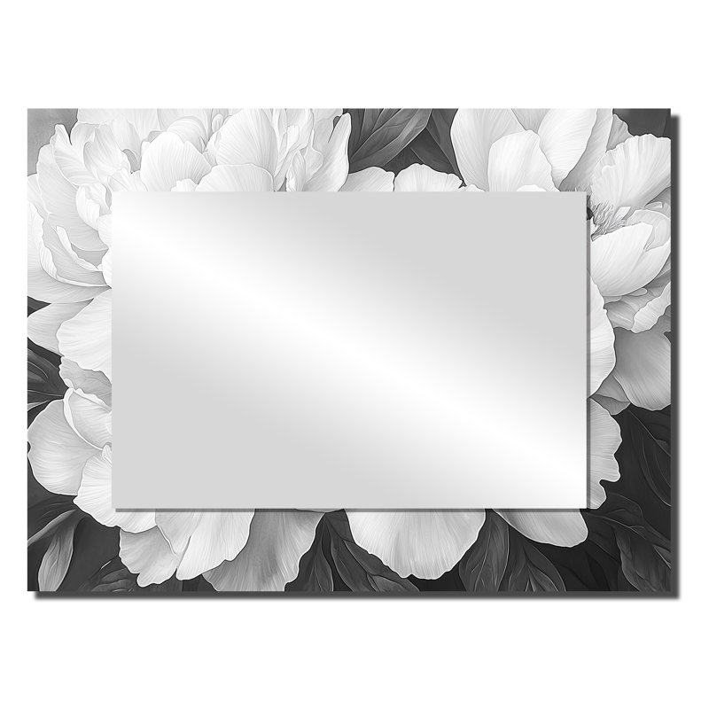 Peonies In Classic Grey II - Floral Accent Wall Mirror - Printed On Metal, 24" x 32"