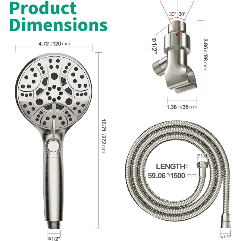 Brushed Nickel Handheld Shower Head with Adjustable Bracket