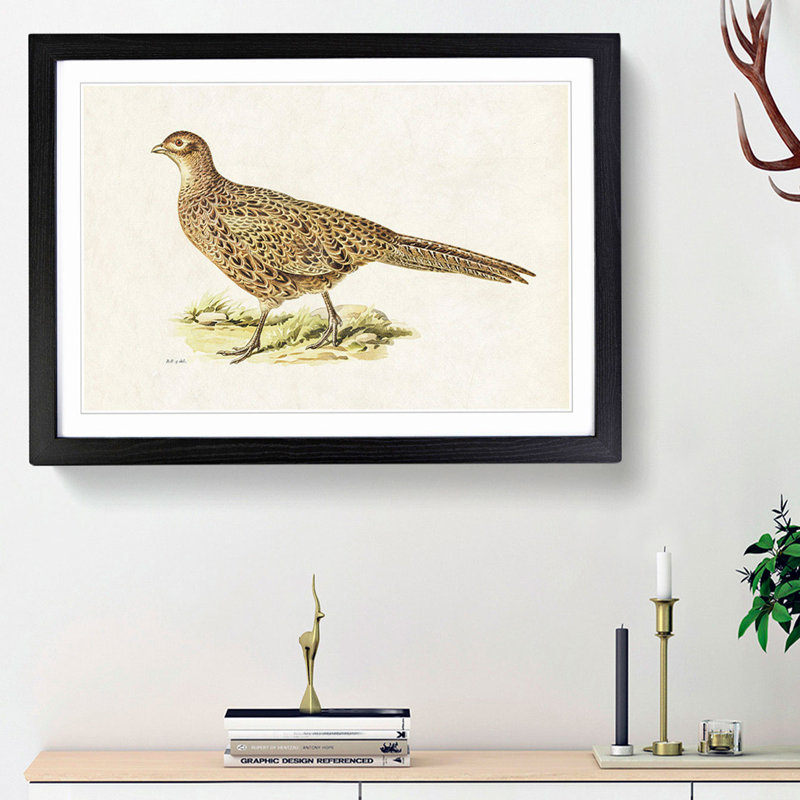 Pheasant by Von Wright - Picture Frame Painting Print, 48cm H x 65cm W x 2cm D, Black Framed
