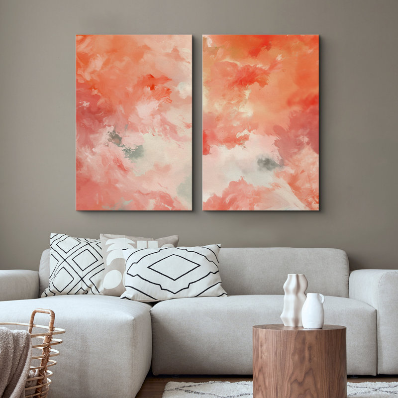 Coups de peinture abstraits, orange et rose vifs, peinture moderne encadrée, Toile tendue, H 24 po x l 32 po