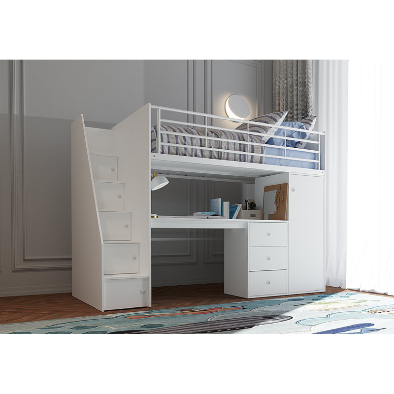 Alfreda High Sleepers with Storage Included with Desk Included, White