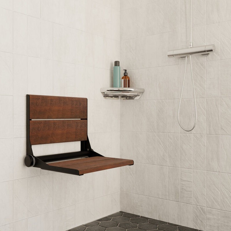 INVISIA SerenaSeat Pro Stainless, 26" Width, Medium Stain, Brushed Stainless Frame