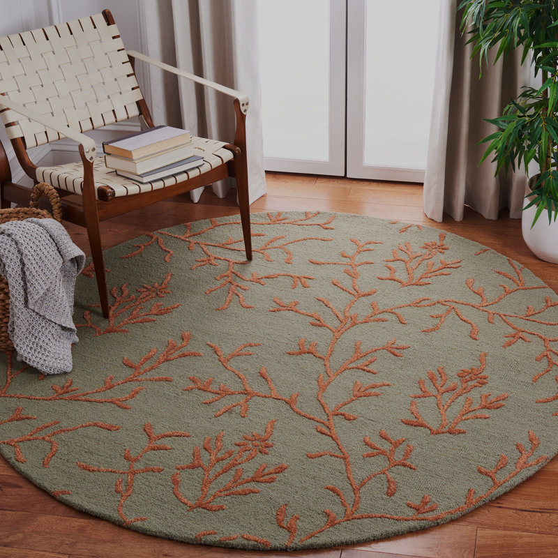 McKittrick Hand Tufted Wool Floral Rug, Round 6'
