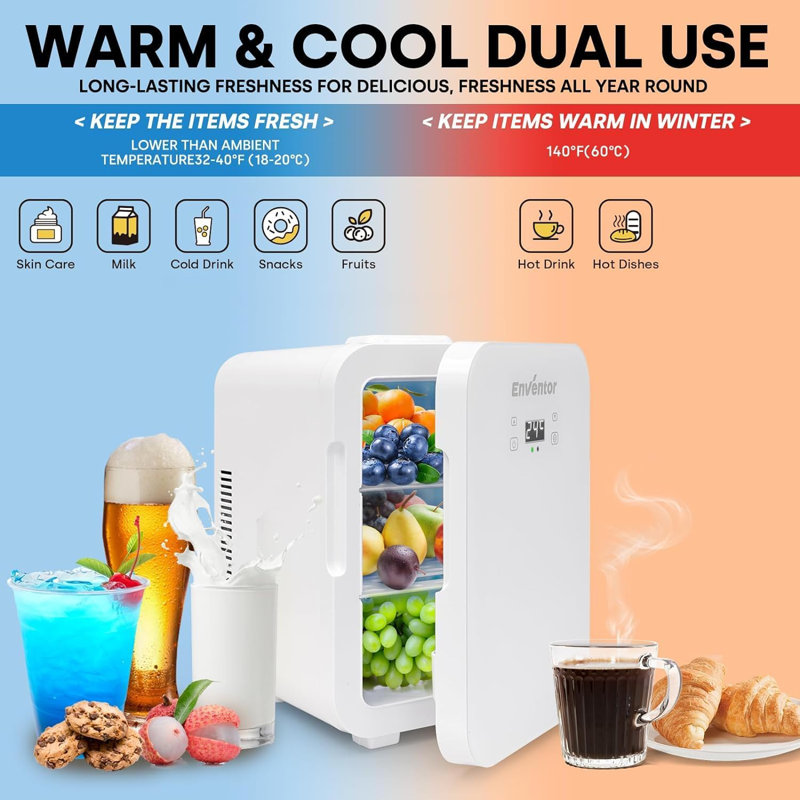 0.35 Cubic Feet Portable Countertop Mini Fridge With Cooling And Warming Modes Black, White
