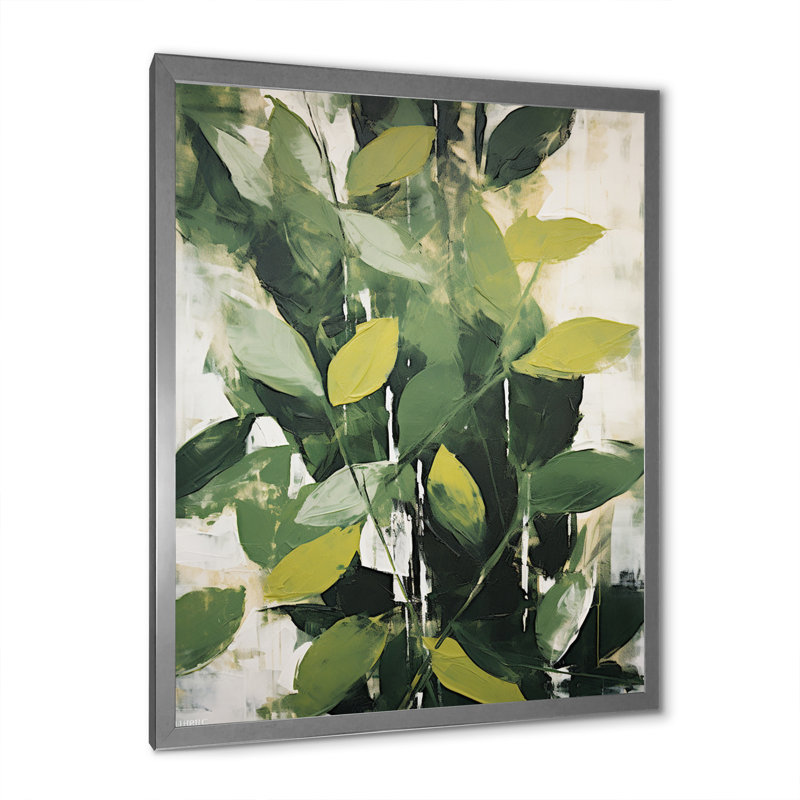 Abstrait, plantes vertes, minimalisme, collage rétro I, H 32 po x l 16 po x P 1 po, Cadre photo argenté