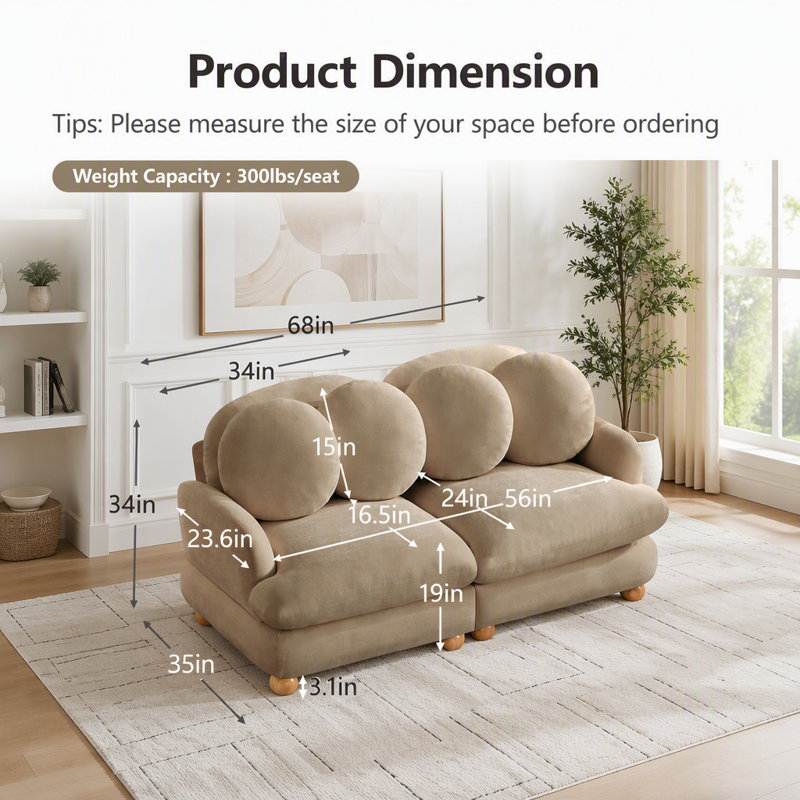 Canapé modulaire modulaire avec revêtement en chenille, Chenille brun clair