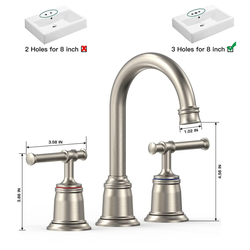 Classical Brushed Nickel 8 Inch Widespread Bathroom Faucet Set