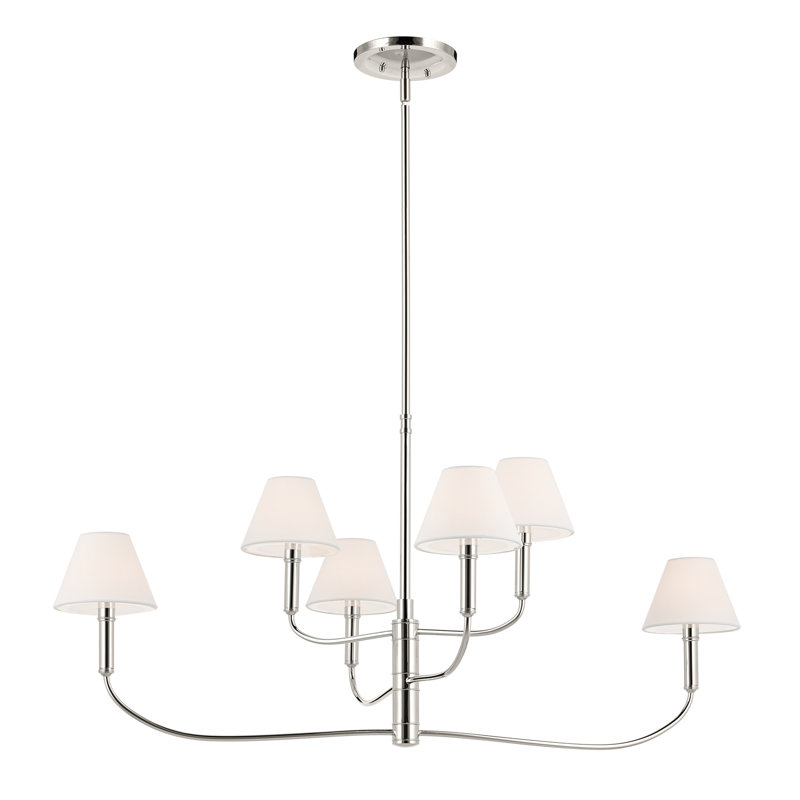  6-Light Classic Shaded Arm Chandelier, 19.5" H x 6" W x 41" D, Polished Nickel