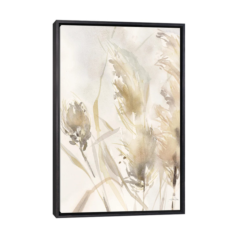 Light Pampas Grasses III - reproduction d'art murale - toile encadrée, H 60 po x l 40 po, Noir patiné