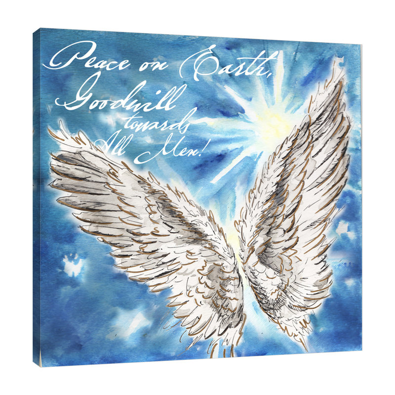 Watercolour Angel's Wings: Peace On Earth - Wrapped Canvas Painting, 91 cm H x 91 cm W