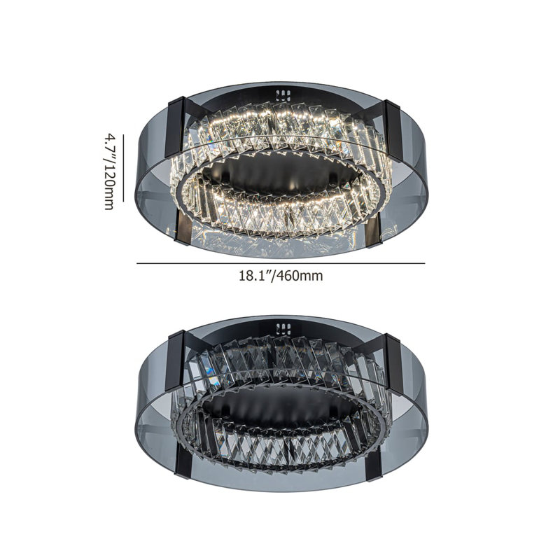 Crystal LED Flush Mount, 12cm H x 46cm W x 46cm D, Matte Black
