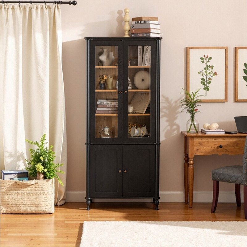 Bibliothèque de présentation avec portes en verre, armoire de rangement haute de 73 po et bibliothèque pour le salon, bureau