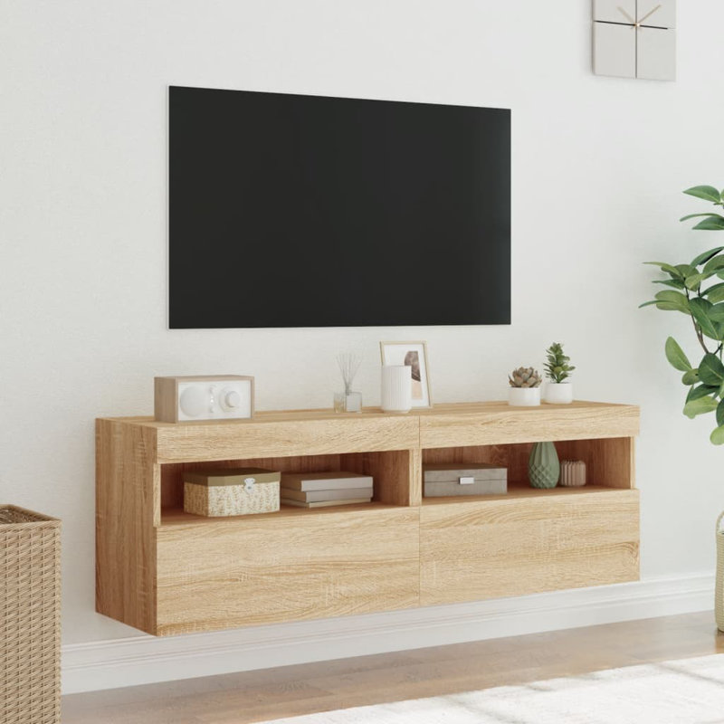 vidaXL TV Wall Stand with LED Lights Console Entertainment Centre Living Room, Sonoma Oak