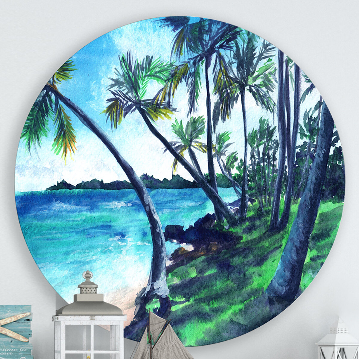Tropical Beach ocean sea painting kids wall art canvas nursery